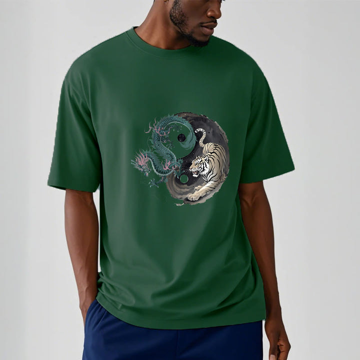 Buddha Stones Tiger Dragon Yin Yang Cotton Tee T-shirt