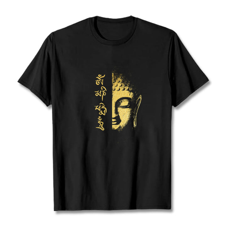 Buddha Stones Om Mani Padme Hum Golden Buddha Cotton Tee T-shirt - Black - 2XL - image 1