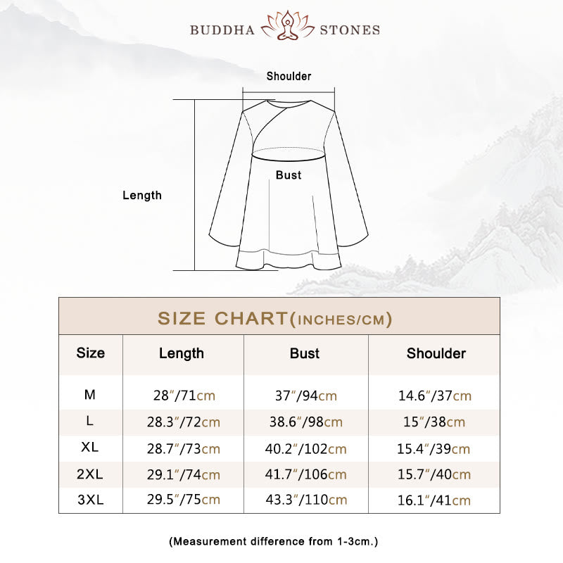 Buddha Stones 2Pcs Three Quarter Sleeve Long Sleeve Shirt Wide Leg Pants Meditation Cotton Linen Clothing Women's Set