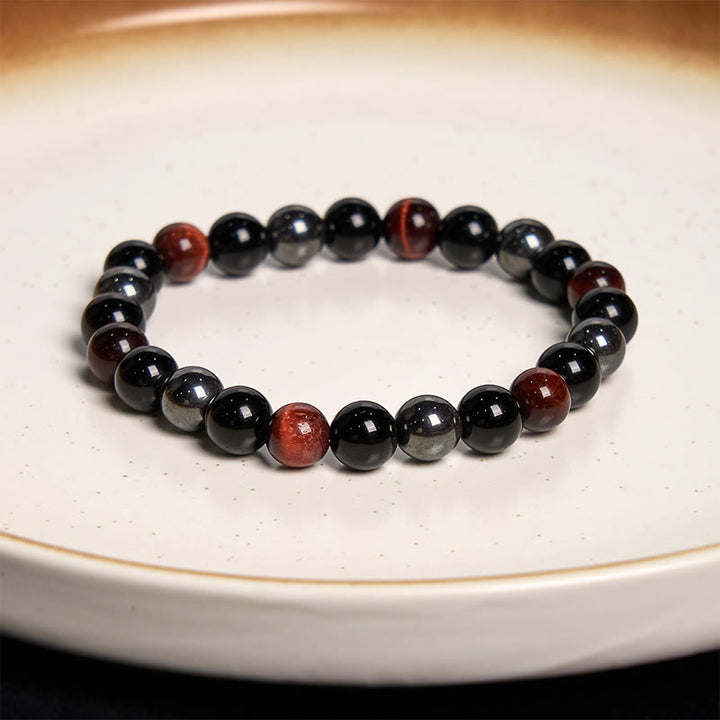 Buddha Stones Various Tiger Eye Confidence Bracelet - Red Tiger Eye Obsidian Hematite(Wrist Circumference: 14-18cm) - 12mm - image 85
