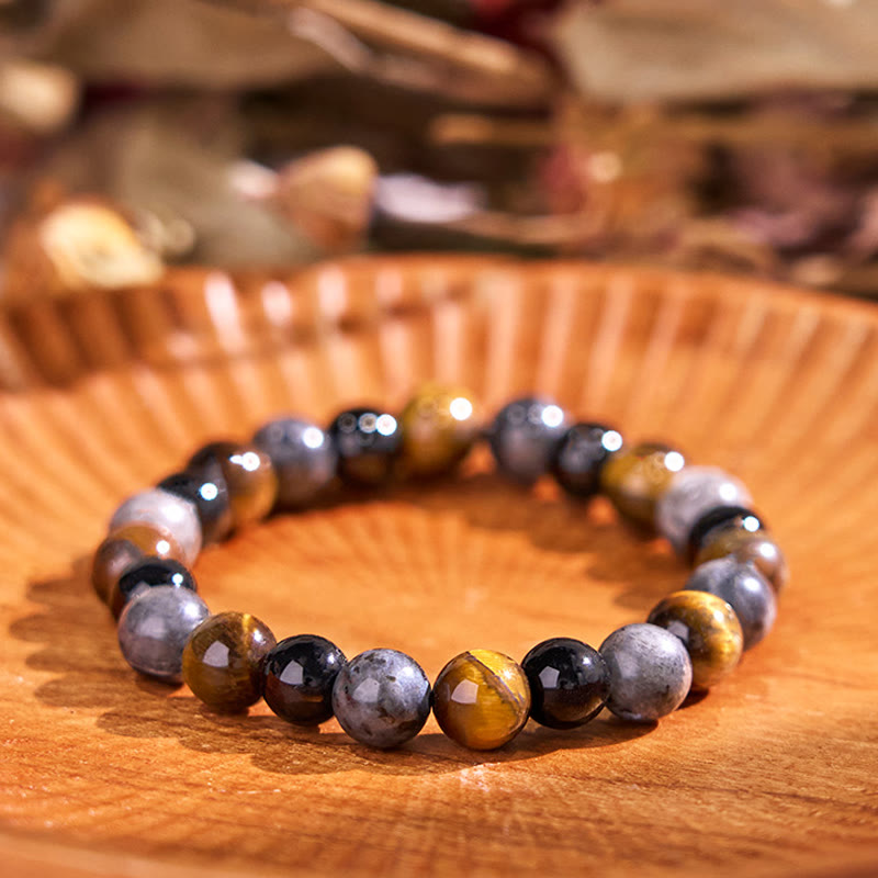 Buddha Stones Various Tiger Eye Confidence Bracelet - Tiger Eye Black Glitter Stone Black Glass Beads(Wrist Circumference: 14-16cm) - 12mm - image 118