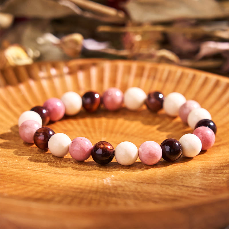 Buddha Stones Various Tiger Eye Confidence Bracelet - Red Tiger Eye White Stone Rhodonite(Wrist Circumference: 14-16cm) - 12mm - image 120