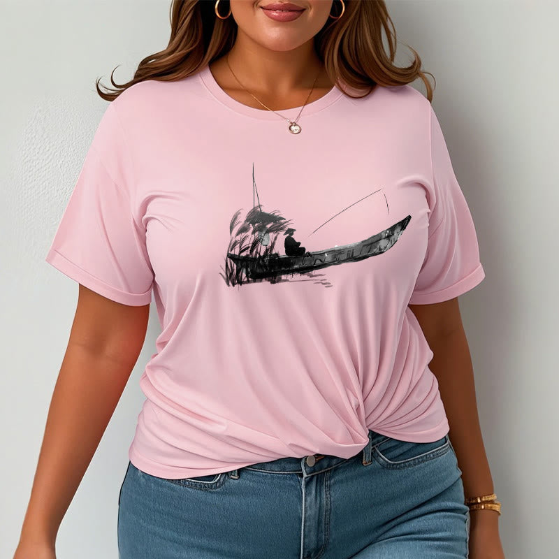 Buddha Stones Boat Fishing Grass Pattern Cotton Tee T-shirt - image 20