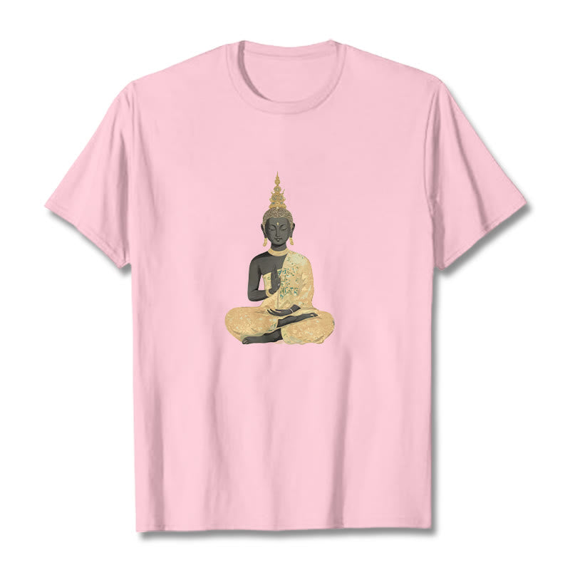Buddha Stones Meditating Buddha Pattern Cotton Tee T-shirt - LightPink - 2XL - image 18