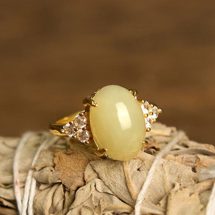 Buddha Stones Hetian Jade Egg Alloy Ring