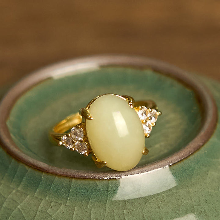 Buddha Stones Hetian Jade Egg Alloy Ring