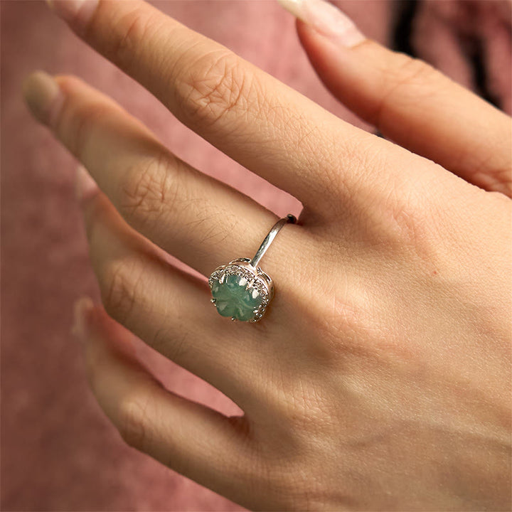 Buddha Stones Jade Alloy Flower Ring