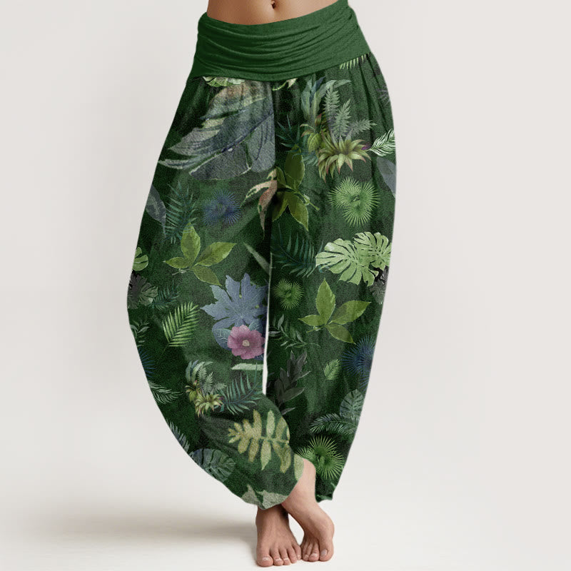 Buddha Stones Colorful Tropical Foliage Women's Elastic Waist Harem Pants