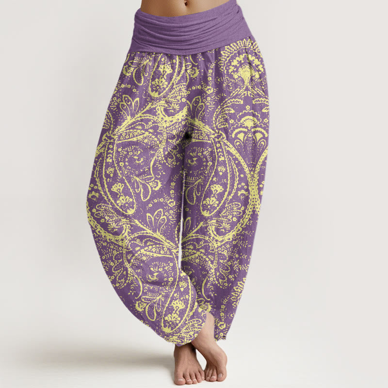 Buddha Stones Flowers Paisley Patterns Women's Elastic Waist Harem Pants