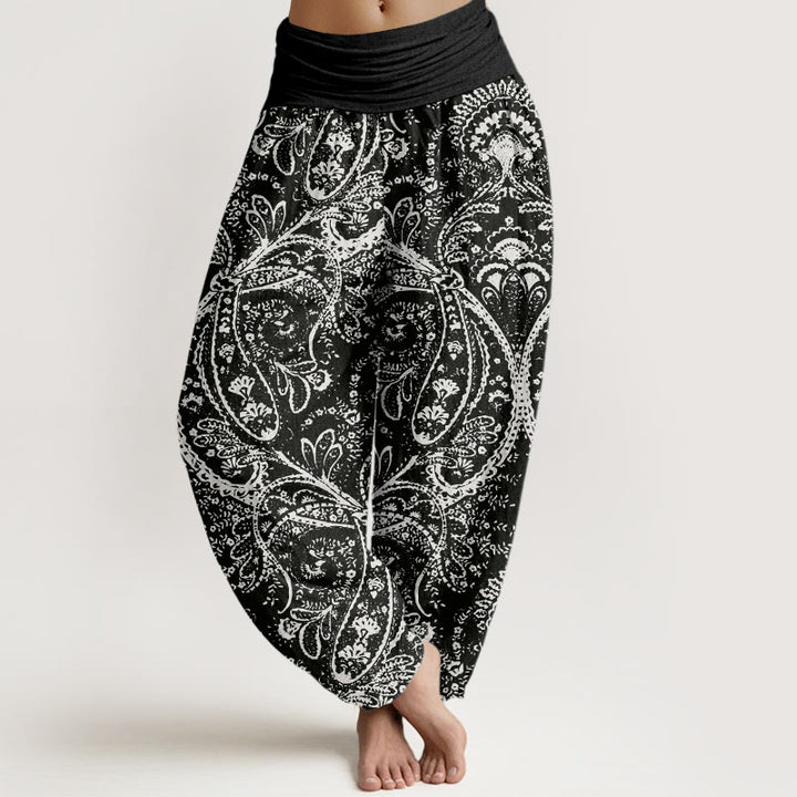 Buddha Stones Flowers Paisley Patterns Women's Elastic Waist Harem Pants