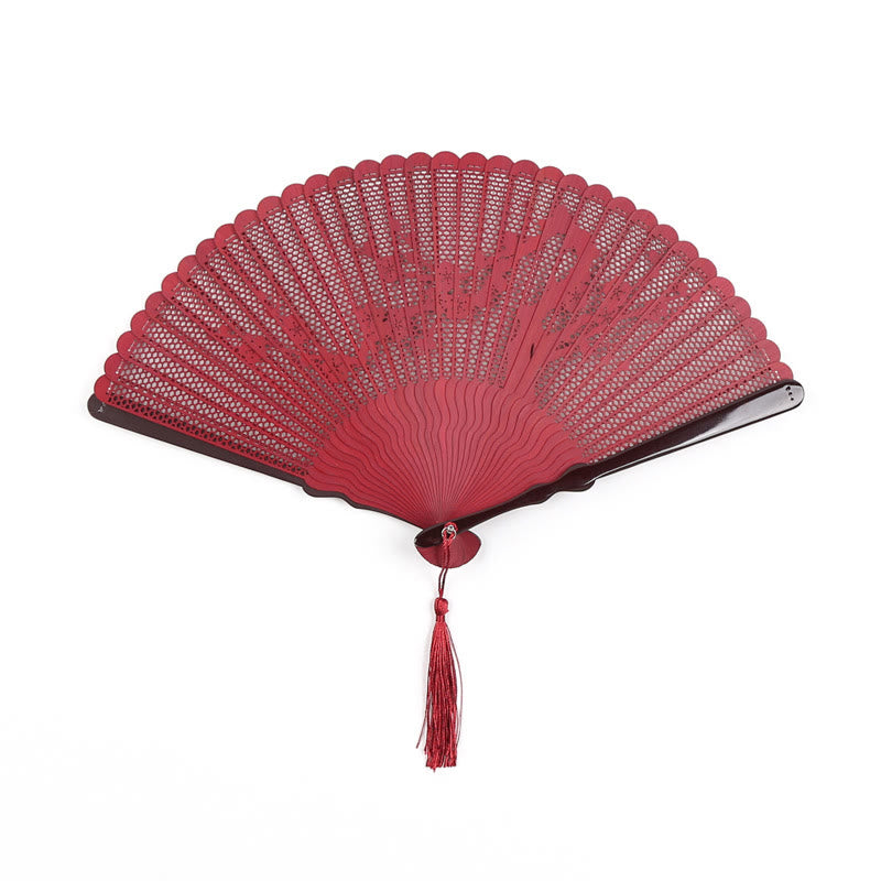 Buddha Stones Retro Bamboo Hollow Engraving Handheld Bamboo Folding Fan