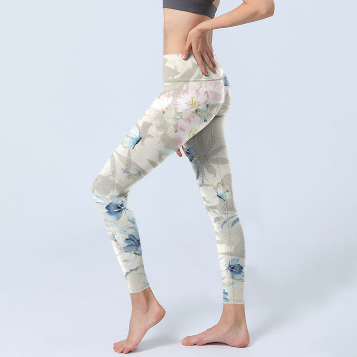 Buddha Stones Cherry Blossom Butterflies Print Gym Leggings Women's Yoga Pants - image 3