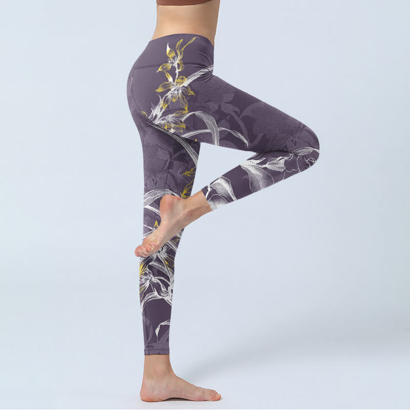 Buddha Stones Orchid Flower Roses Gym Leggings Women's Yoga Pants