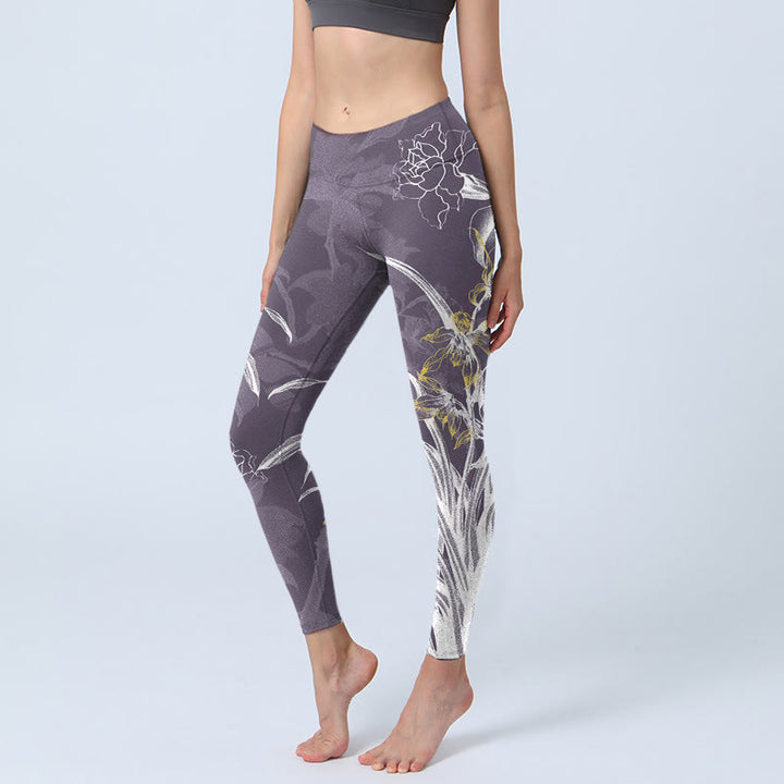 Buddha Stones Orchid Flower Roses Gym Leggings Women's Yoga Pants - DimGray - US18，UK/AU22，EU50 (4XL) - image 0