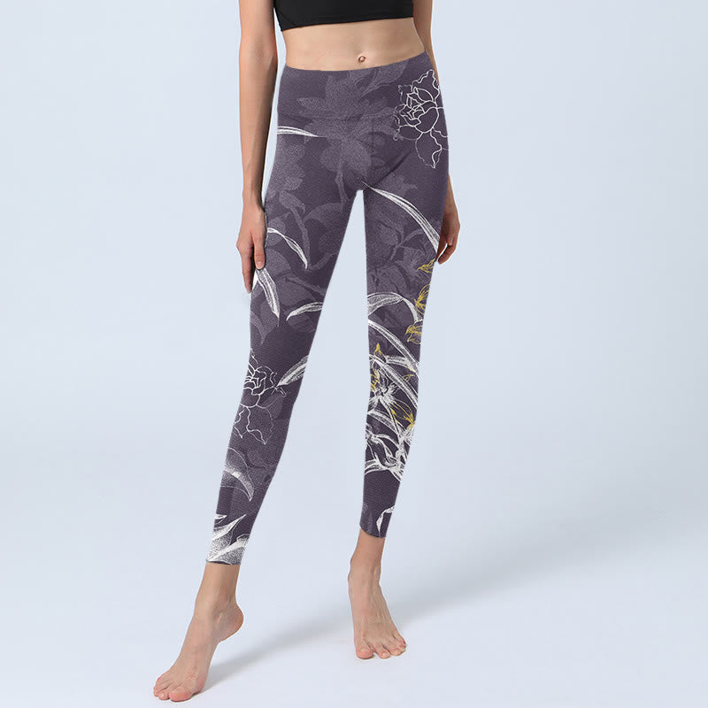 Buddha Stones Orchid Flower Roses Gym Leggings Women's Yoga Pants - image 5
