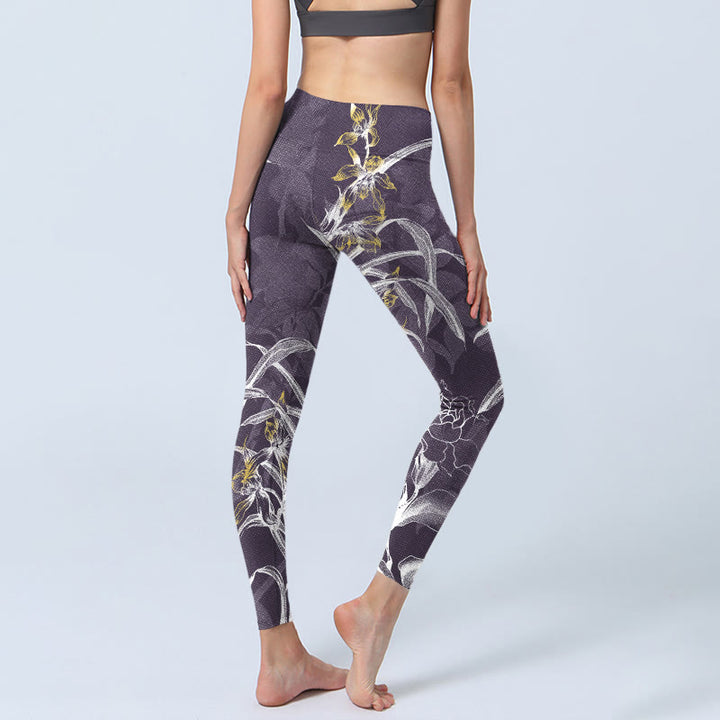 Buddha Stones Orchid Flower Roses Gym Leggings Women's Yoga Pants - image 4