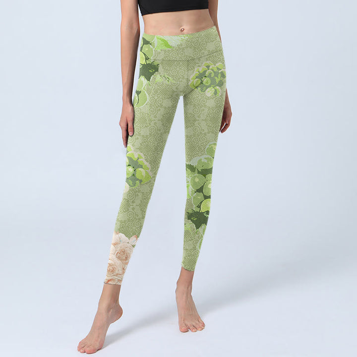 Buddha Stones Green Grapes Pink Roses Gym Leggings Women's Yoga Pants