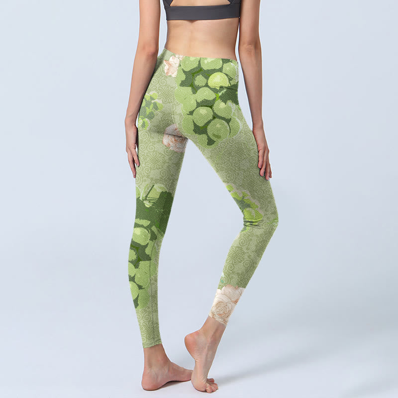 Buddha Stones Green Grapes Pink Roses Gym Leggings Women's Yoga Pants