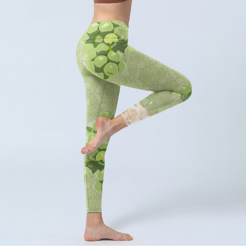 Buddha Stones Green Grapes Pink Roses Gym Leggings Women's Yoga Pants