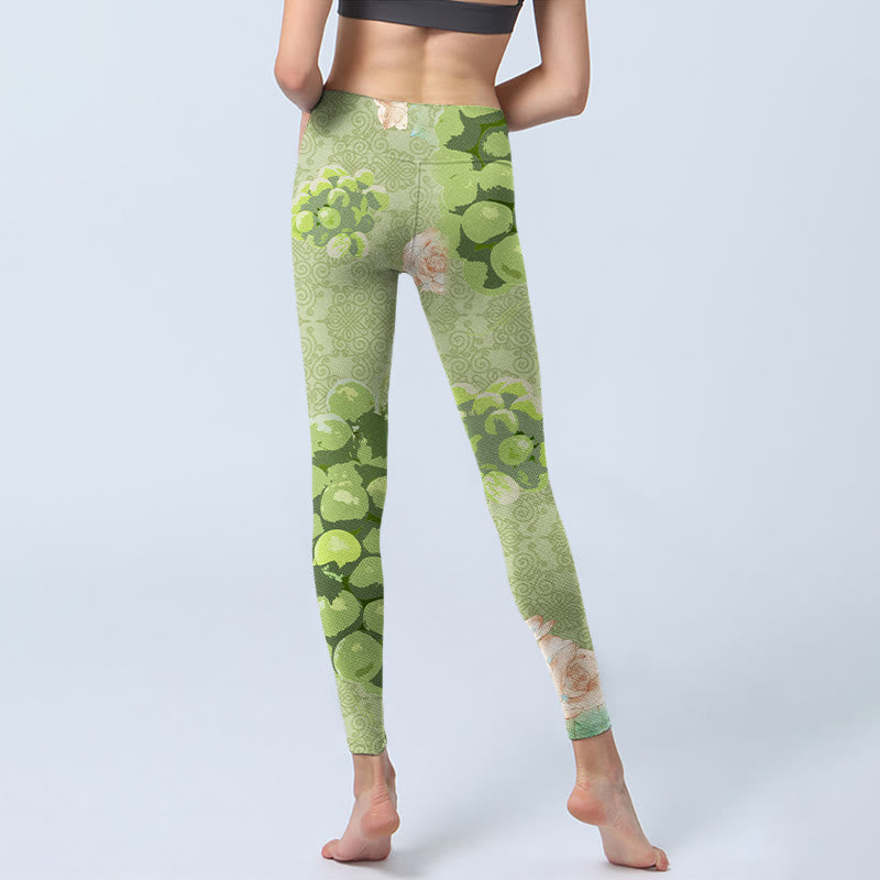 Buddha Stones Green Grapes Pink Roses Gym Leggings Women's Yoga Pants - image 7