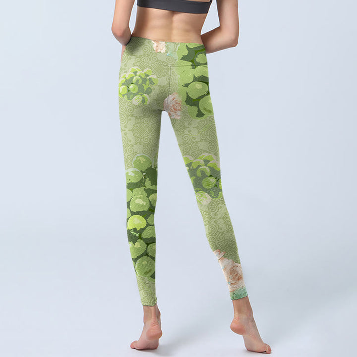 Buddha Stones Green Grapes Pink Roses Gym Leggings Women's Yoga Pants - image 7