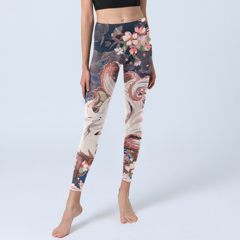 Buddha Stones Fox Cherry Blossoms Gym Leggings Women's Yoga Pants - image 6
