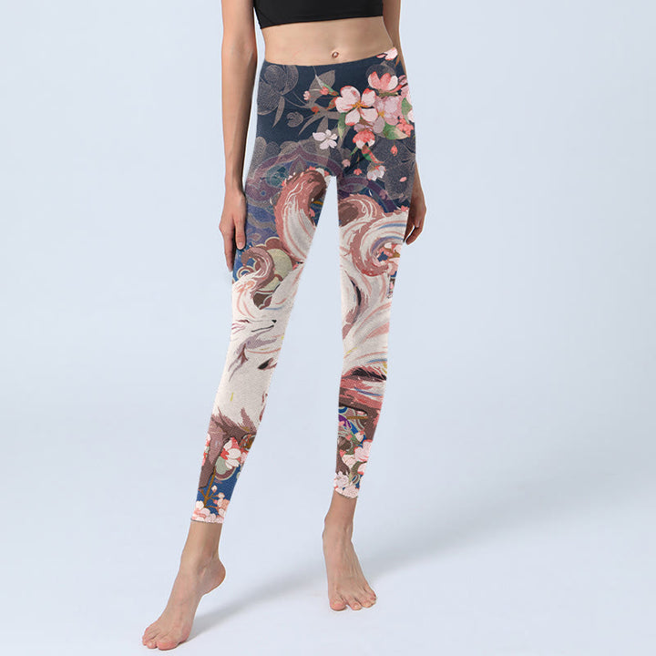 Buddha Stones Fox Cherry Blossoms Gym Leggings Women's Yoga Pants