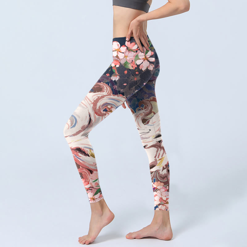 Buddha Stones Fox Cherry Blossoms Gym Leggings Women's Yoga Pants - image 3
