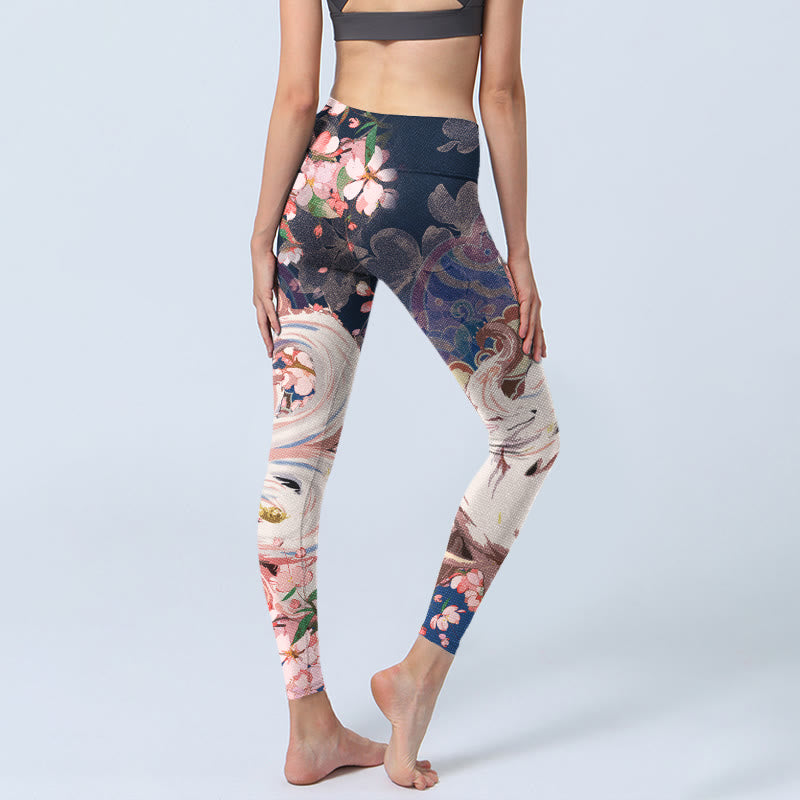 Buddha Stones Fox Cherry Blossoms Gym Leggings Women's Yoga Pants - image 4