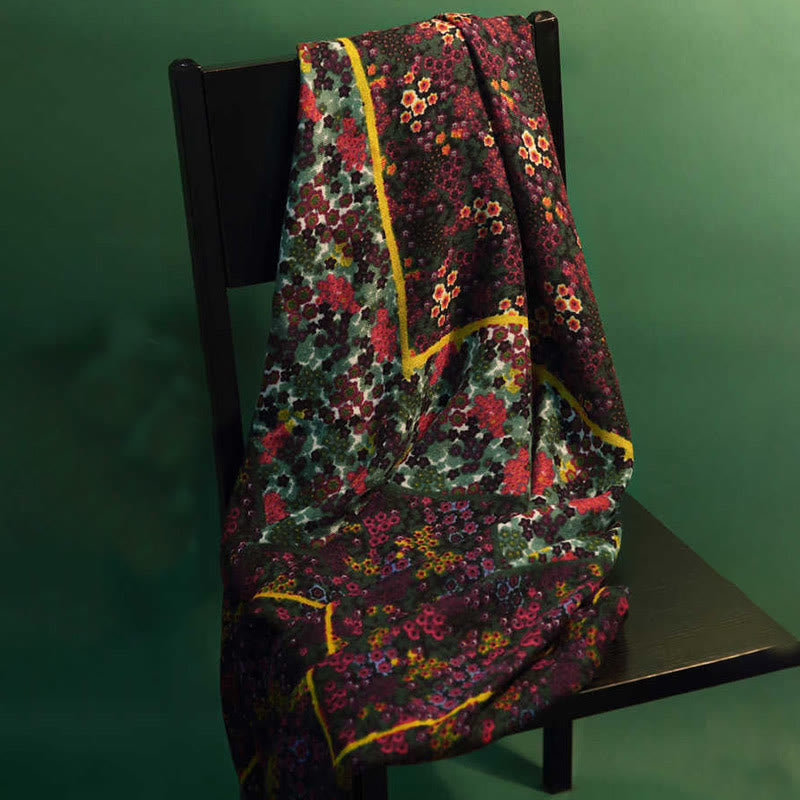 Buddha Stones Tibetan Vintage Palace Oil Painting Flowers Shawl Winter Cozy Travel Scarf Wrap - Green Red Yellow 135*135cm - image 0