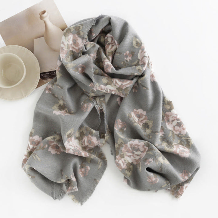 Buddha Stones Tibetan Rose Flower Garden Shawl Fall Winter Cozy Scarf Wrap  - LightGrey MistyRose 200*60cm - image 24