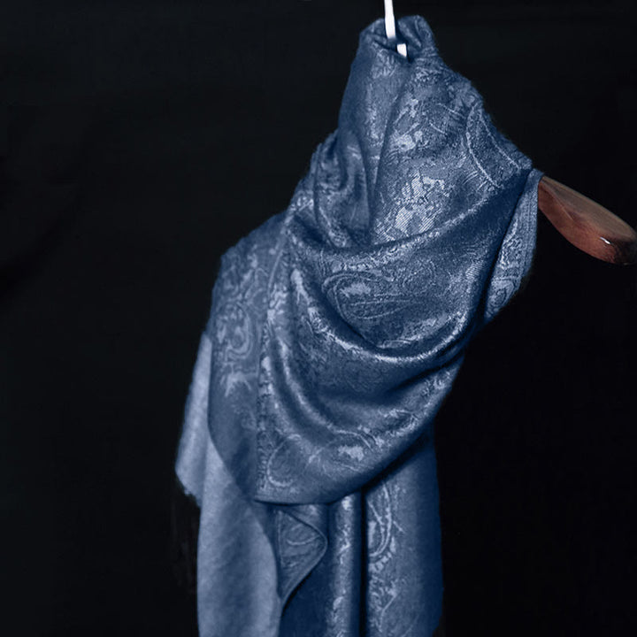 Buddha Stones Tibetan Cashew Jacquard Tassels Shawl Spring Fall Winter Warm Cozy Scarf Wrap - CornflowerBlue 180*70cm - image 7