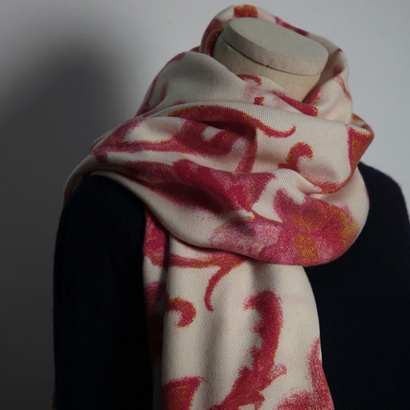 Buddha Stones Tibetan Red Flower Print Shawl Fall Winter Soft Warm Scarf Wrap - image 5