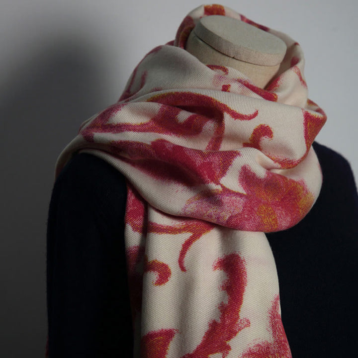 Buddha Stones Tibetan Red Flower Print Shawl Fall Winter Soft Warm Scarf Wrap - image 5