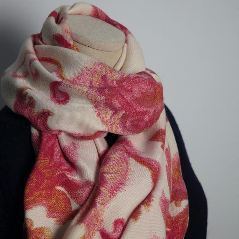 Buddha Stones Tibetan Red Flower Print Shawl Fall Winter Soft Warm Scarf Wrap - image 7