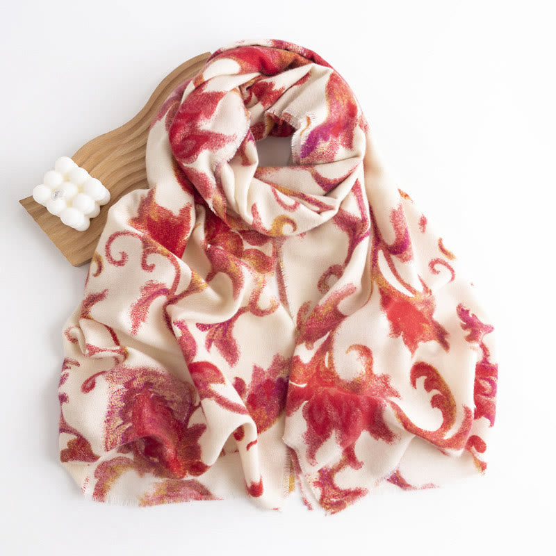 Buddha Stones Tibetan Red Flower Print Shawl Fall Winter Soft Warm Scarf Wrap - image 1