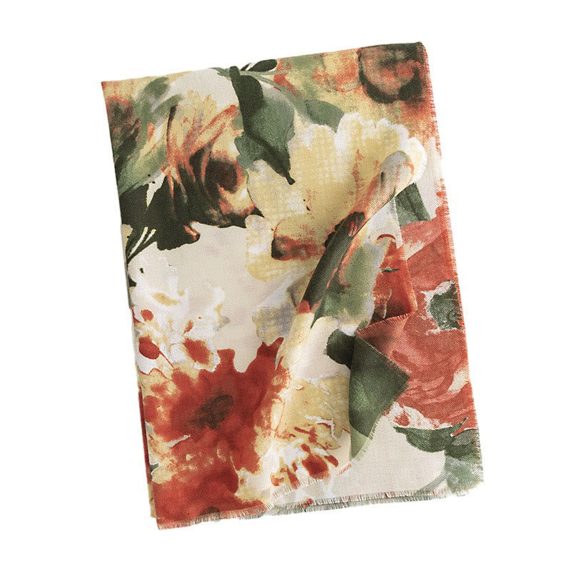 Buddha Stones Tibetan Chinese Retro Ink Painting Flower Print Shawl Fall Winter Cozy Warm Scarf Wrap - image 9