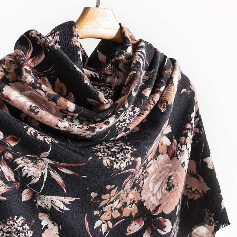 Buddha Stones Tibetan Blooming Chrysanthemum Rose Flower Print Shawl Fall Winter Soft Warm Scarf Wrap