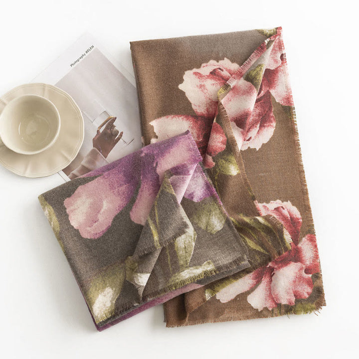 Buddha Stones Tibetan Shawl Artistic Style Hibiscus Syriacus Print Fall Winter Cozy Warm Scarf Wrap - image 10