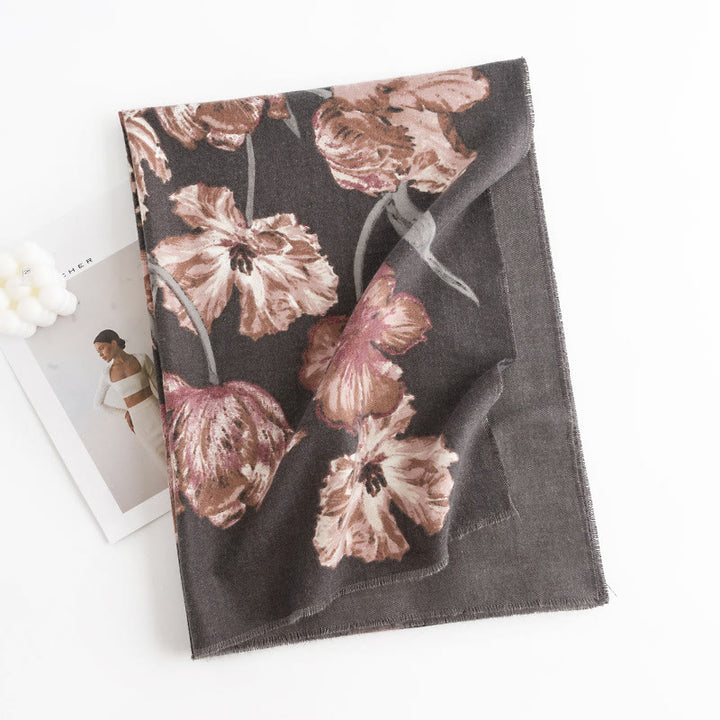 Buddha Stones Tibetan Shawl Elegant Flower Print Fall Winter Soft Warm Scarf Wrap - Black 180*65cm - image 3