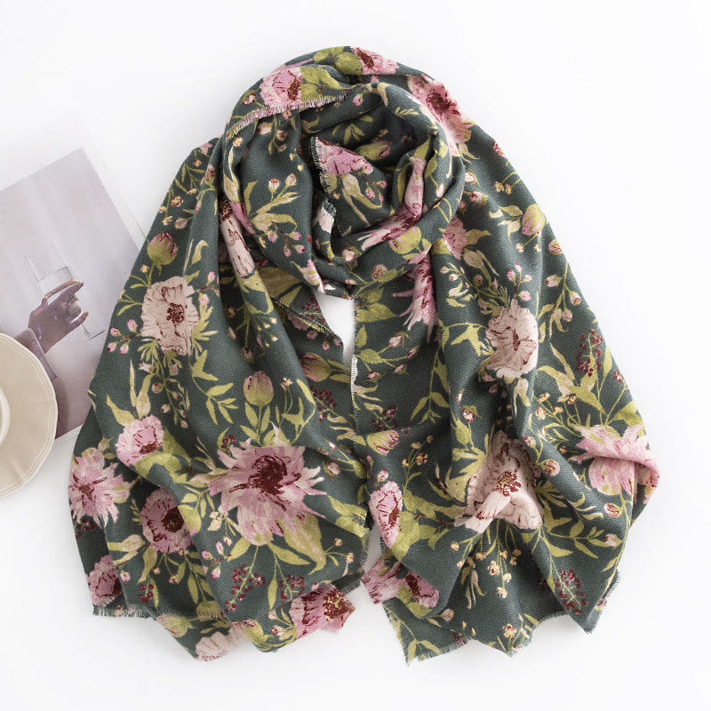Buddha Stones Tibetan Shawl Blooming Flower Lush Leaves Print Fall Winter Soft Warm Scarf Wrap - image 1