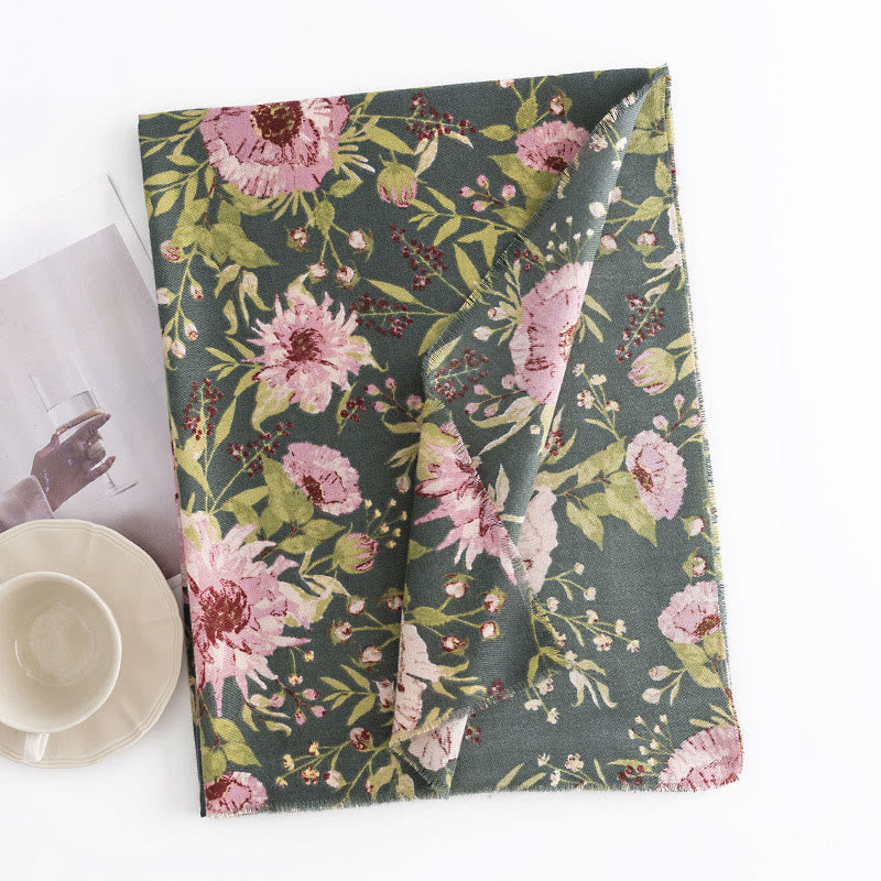 Buddha Stones Tibetan Shawl Blooming Flower Lush Leaves Print Fall Winter Soft Warm Scarf Wrap - image 2