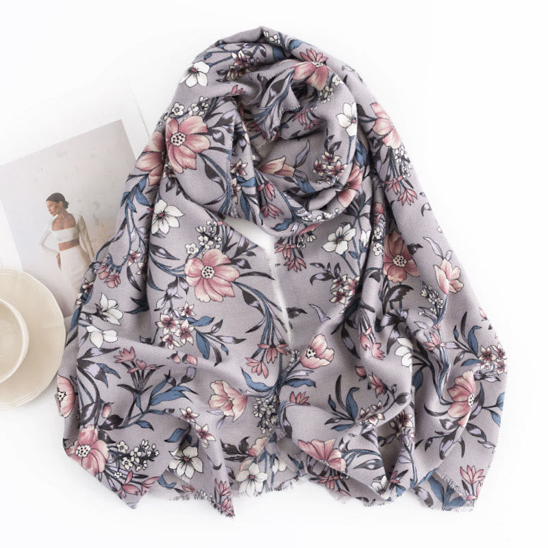 Buddha Stones Tibetan Shawl Retro Blooming Camellia Japonica Print Fall Winter Soft Warm Scarf Wrap