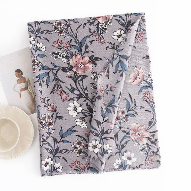 Buddha Stones Tibetan Shawl Retro Blooming Camellia Japonica Print Fall Winter Soft Warm Scarf Wrap - image 2