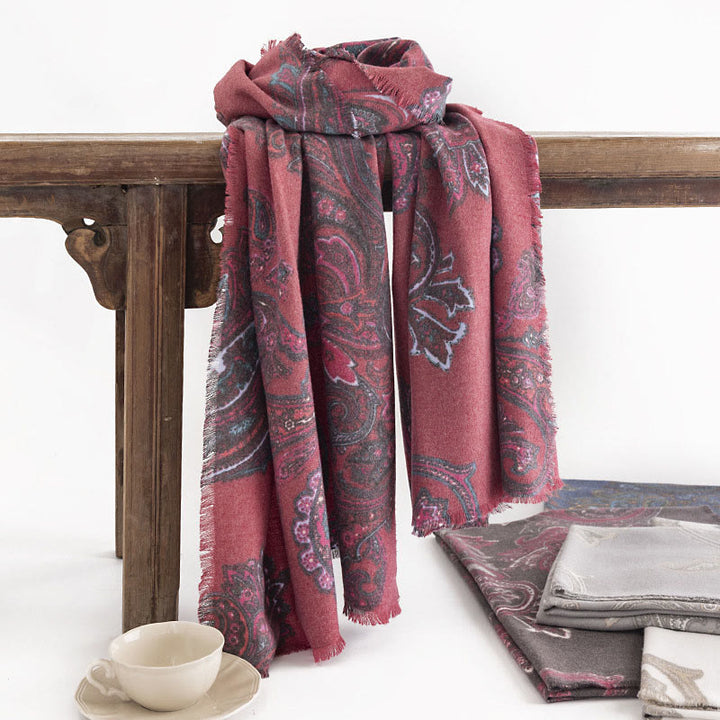 Buddha Stones Tibetan Paisley Prints Shawl Fall Winter Soft Warm Scarf Wrap - LightCoral 190*65cm - image 0