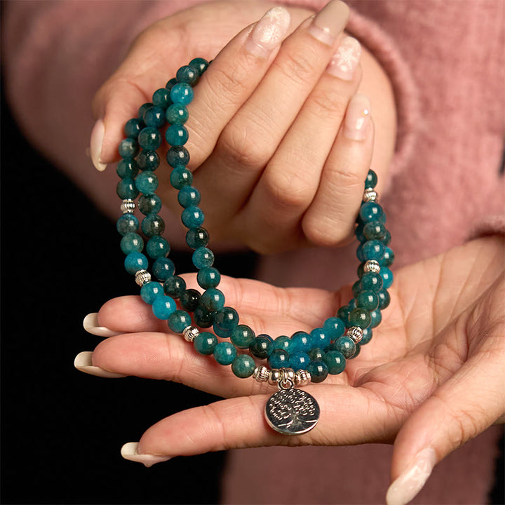 Buddha Stones 108 Mala Beads Apatite Bead Om The Tree Of Life Lotus Buddha Bracelet