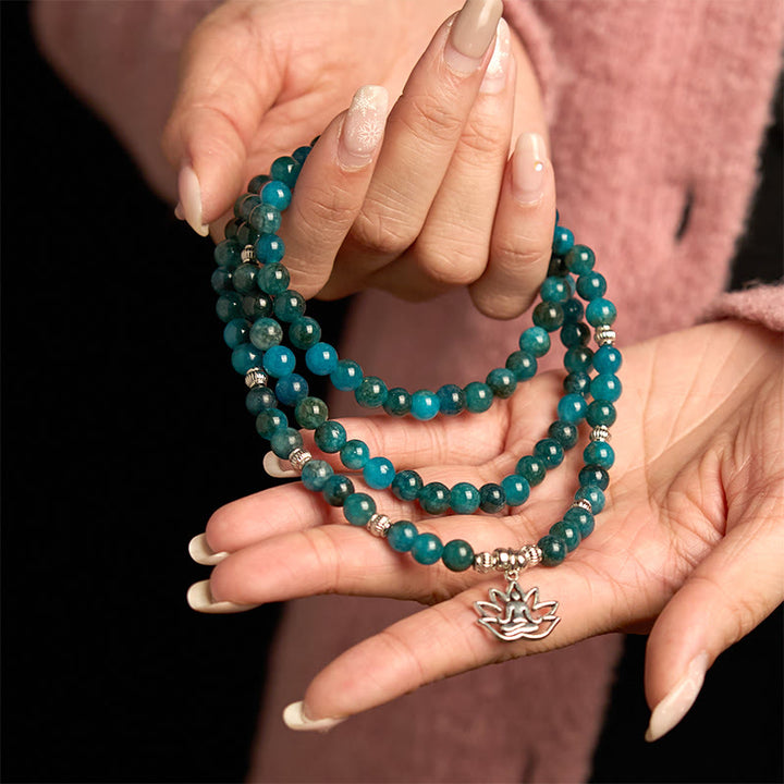 Buddha Stones 108 Mala Beads Apatite Bead Om The Tree Of Life Lotus Buddha Bracelet