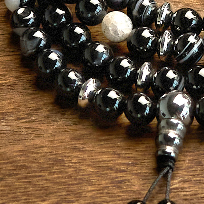 Buddha Stones 108 Mala Beads Natural Stone Black Onyx Protection Bracelet