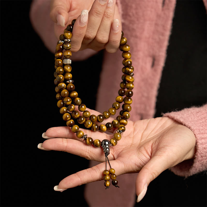 Buddha Stones 108 Mala Beads Natural Stone Tiger Eye Multi-turn Protection Bracelet