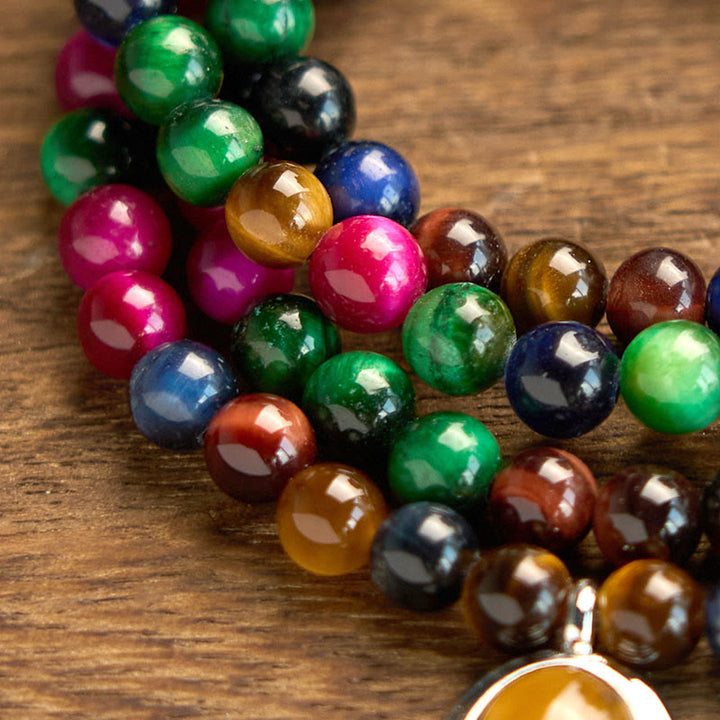 Buddha Stones 108 Mala Beads Natural Colorful Tiger Eye Stone Multi-turn Protection Bracelet - image 6